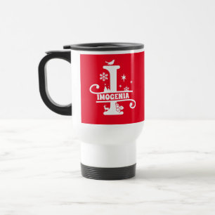 Letter I Christmas Monogram, Anfangsname Rot Reisebecher