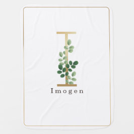 Letter I Elegant Gold + Botanischer Grüner Babydecke