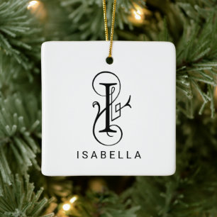 Letter I Elegant Monogram Christmas Ornament