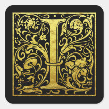 Letter I First Letter Imitate Gold Black