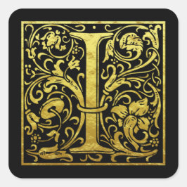 Letter I First Letter Imitate Gold Black Quadratischer Aufkleber