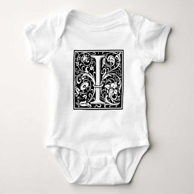 Letter I Medival Monogram Art Nouveau Baby Strampler (Vorderseite)