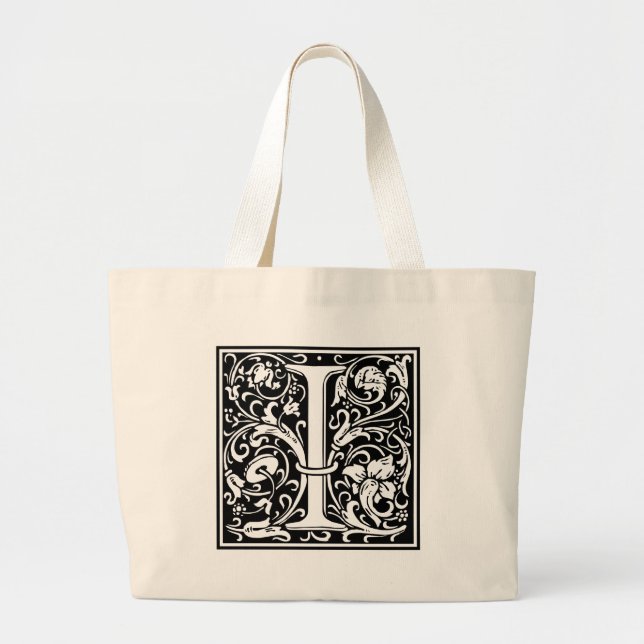 Letter I Medival Monogram Art Nouveau Jumbo Stoffbeutel (Vorne)