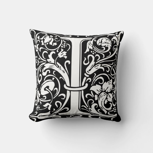 Letter I Medival Monogram Art Nouveau Kissen (Vorderseite)