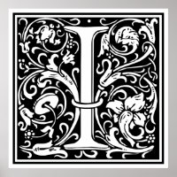 Letter I Medival Monogram Art Nouveau