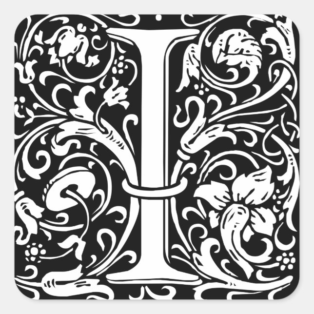 Letter I Medival Monogram Art Nouveau Quadratischer Aufkleber (Vorderseite)