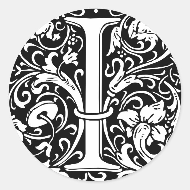 Letter I Medival Monogram Art Nouveau Runder Aufkleber (Vorderseite)