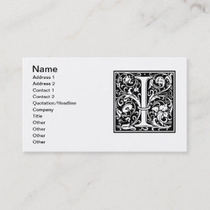 Letter I Medival Monogram Art Nouveau Visitenkarte