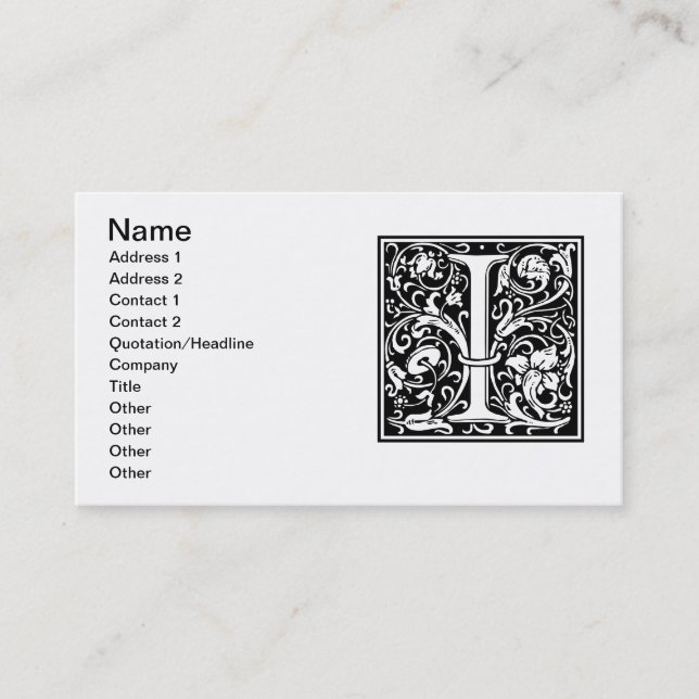 Letter I Medival Monogram Art Nouveau Visitenkarte (Vorderseite)