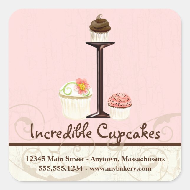 Letter I Monogram Cupcake Logo-Aufkleber Quadratischer Aufkleber (Vorderseite)