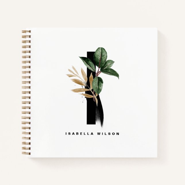Letter I Monogram Tropical Greenerity Gold Foil Notizbuch (Vorderseite)