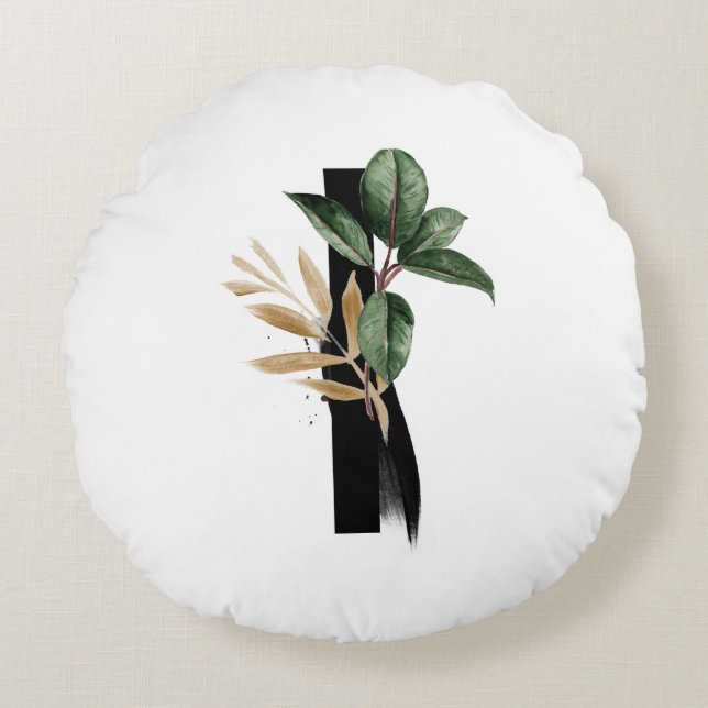 Letter I Monogram Tropical Greenerity Gold Foil Rundes Kissen (Vorderseite)