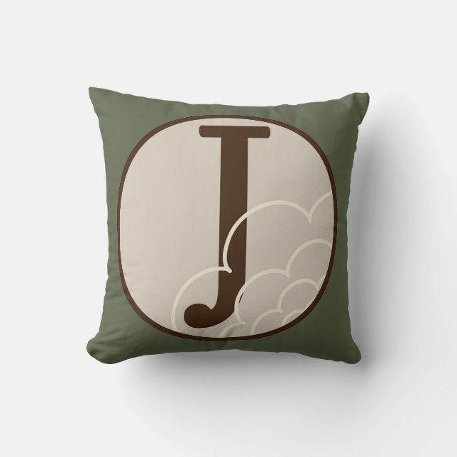 Letter J Alphabet Kissen in Evergreen (Vorderseite)