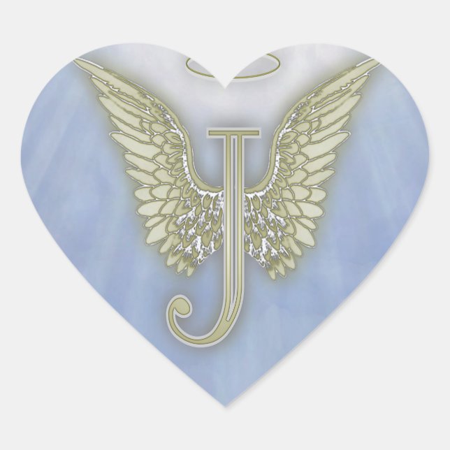 Letter J Angel Monogram Herz-Aufkleber (Vorderseite)