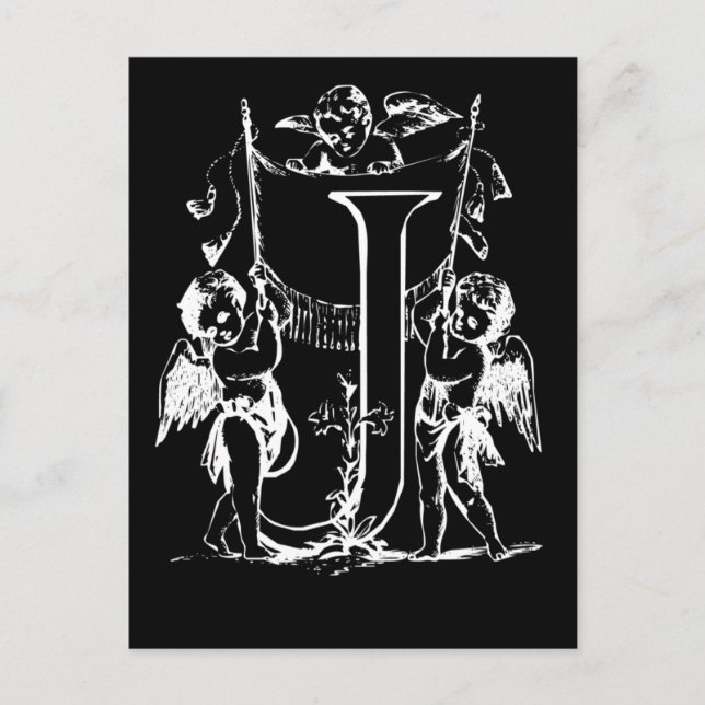 Letter J Black and White Monogram Cards Postkarte (Vorderseite)