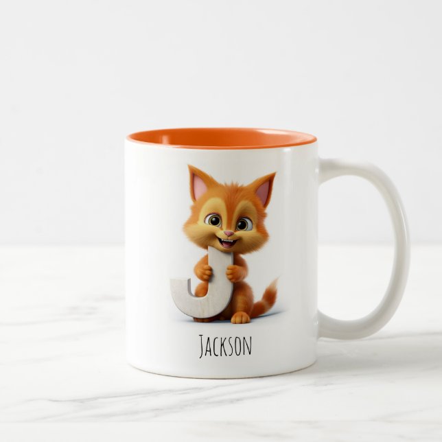 Letter J Cat Alphabet Monogram Coffee Tasse (Rechts)