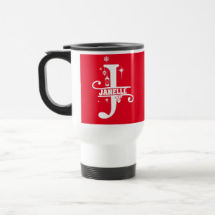 Letter J Christmas Monogram Initial Name Red Reisebecher
