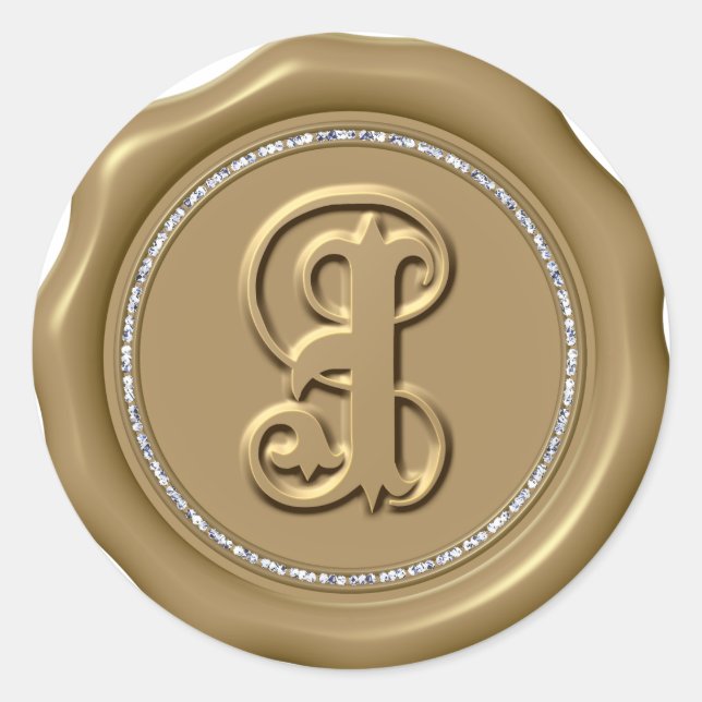 *~* Letter J Diamond Circle GOLD Wax Siegel Sticke Runder Aufkleber (Vorderseite)