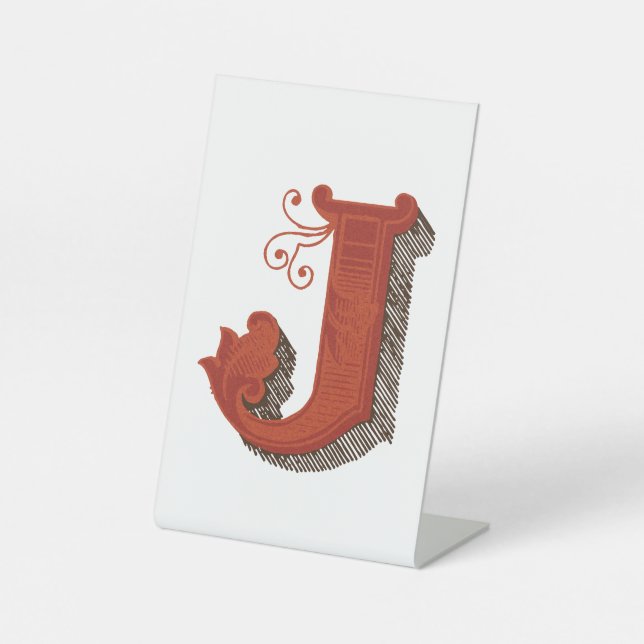 Letter "J" Elegant bestickt Sockelschild (Vorderseite)
