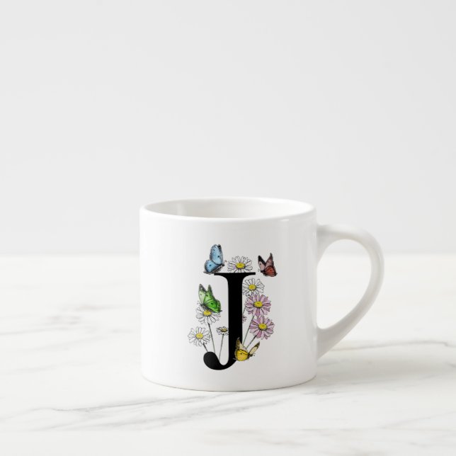 Letter J Floral Butterfly Monogram Initial Espressotasse (Rechts)