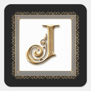 Letter J - Gold & Lace Classic Siegel Quadratischer Aufkleber