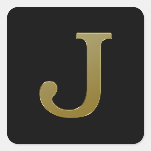 Letter J Gold Square Sticker (Vorderseite)
