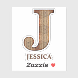 Letter J-Holzstruktur mit individuelle Name Aufkleber