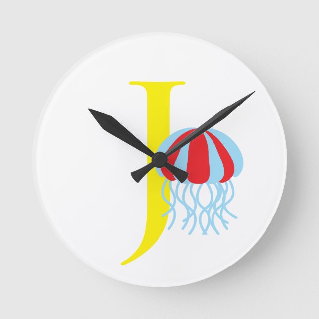 Letter J Initial Clock Runde Wanduhr (Vorderseite)