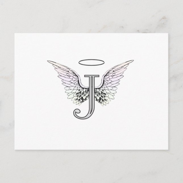 Letter J Initial Monogram mit Angel Wings & Halo Postkarte (Vorderseite)