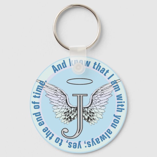 Letter J Initial Monogram mit Angel Wings & Halo Schlüsselanhänger (Vorderseite)