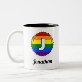 Letter J Initial & Name Gay Pride Rainbow Monogram Zweifarbige Tasse