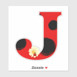 Letter J Ladybug Print mit Ladybug und Blume Aufkleber
