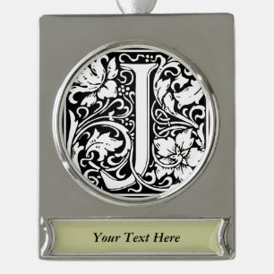 Letter J Medieval Monogram Art Nouveau Banner-Ornament Silber