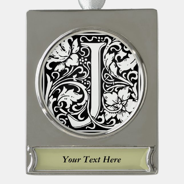 Letter J Medieval Monogram Art Nouveau Banner-Ornament Silber (Vorderseite)