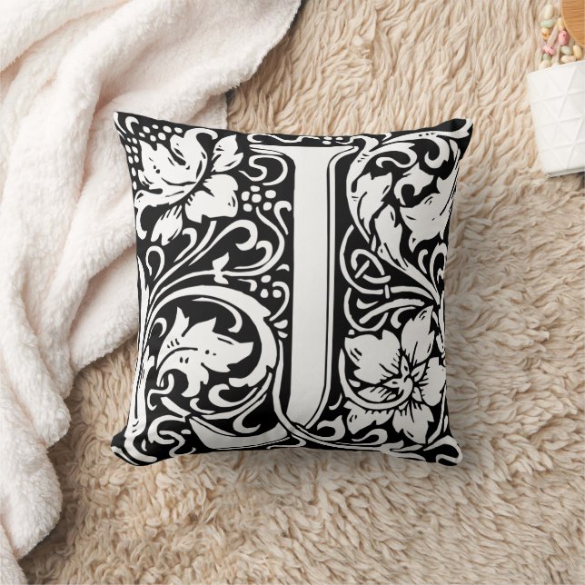 Letter J Medieval Monogram Art Nouveau Kissen (Decke)