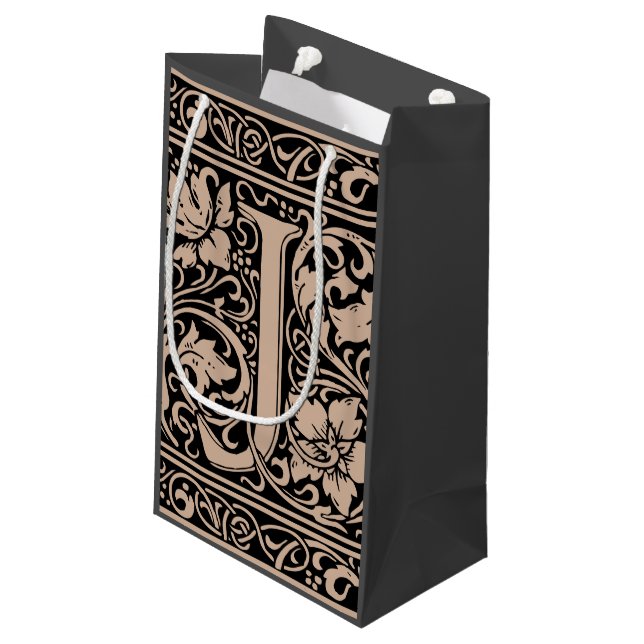 Letter J Medieval Monogram Art Nouveau Kleine Geschenktüte (Rückseite Schrägansicht)