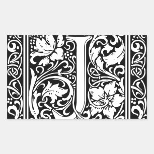 Letter J Medieval Monogram Art Nouveau Rechteckiger Aufkleber