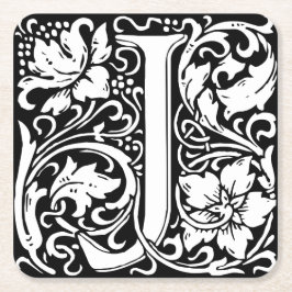 Letter J Medieval Monogram Art Nouveau Rechteckiger Pappuntersetzer