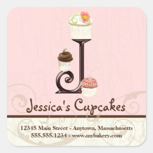 Letter J Monogram Cupcake Logo Business Identity Quadratischer Aufkleber