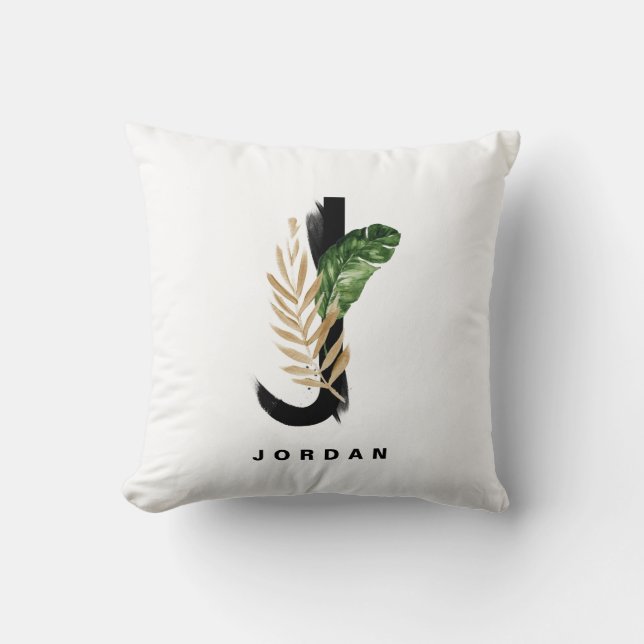 Letter J Monogram Palm Blätter Tropical Kissen (Vorderseite)