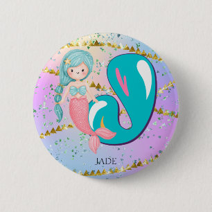 Letter J Monogram Watercolor Niedlich Mermaid Kind Button