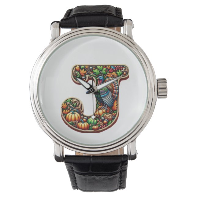 Letter J Thanksgiving style gift  Armbanduhr (Vorderseite)