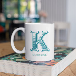 Letter K Aquamarin Monogram Modern Name Coffee Tas Kaffeetasse