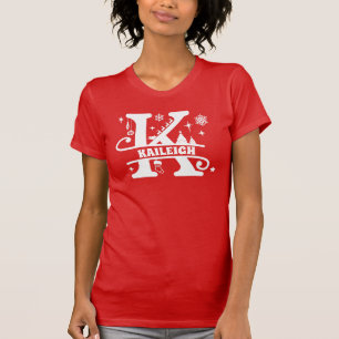 Letter K Christmas Monogram Initial Name Red T-Shirt