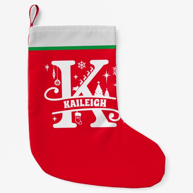 Letter K Christmas Monogram Initial Name Red White Kleiner Weihnachtsstrumpf (Vorderseite)