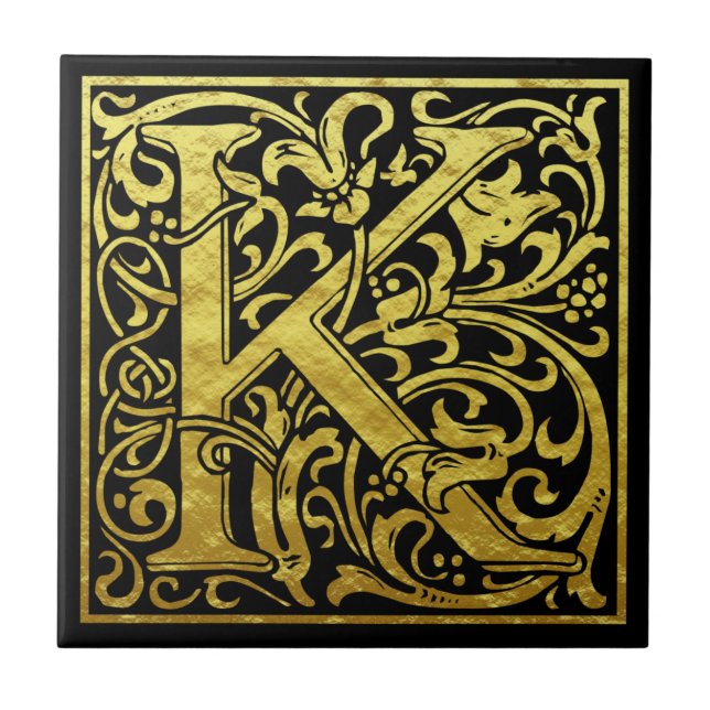 Letter K First Letter Imitat Gold Black Fliese (Vorderseite)