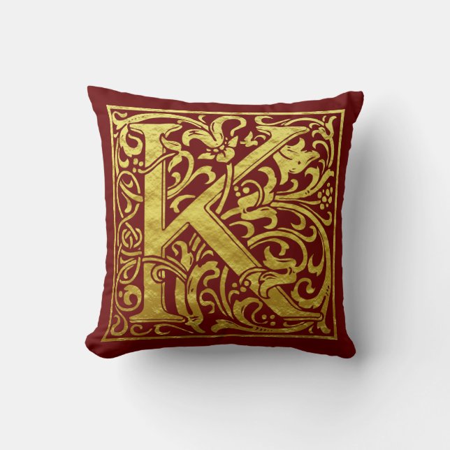 Letter K First Letter Imitats Gold und Rot Kissen (Vorderseite)
