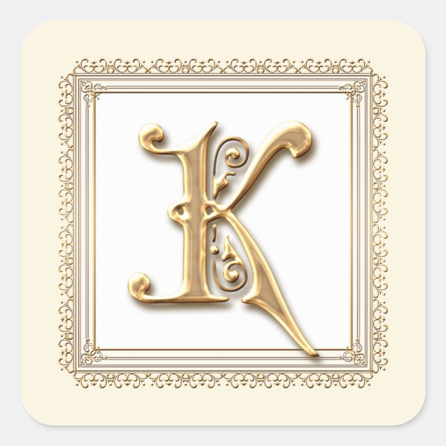 Letter K - Gold & Lace Classic Siegel Quadratischer Aufkleber (Vorderseite)