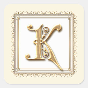 Letter K - Gold & Lace Classic Siegel Quadratischer Aufkleber