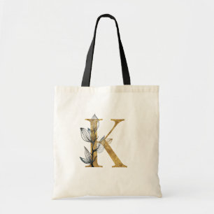 *~* Letter K Gold Monogramm erste schwarze Blätte Tragetasche